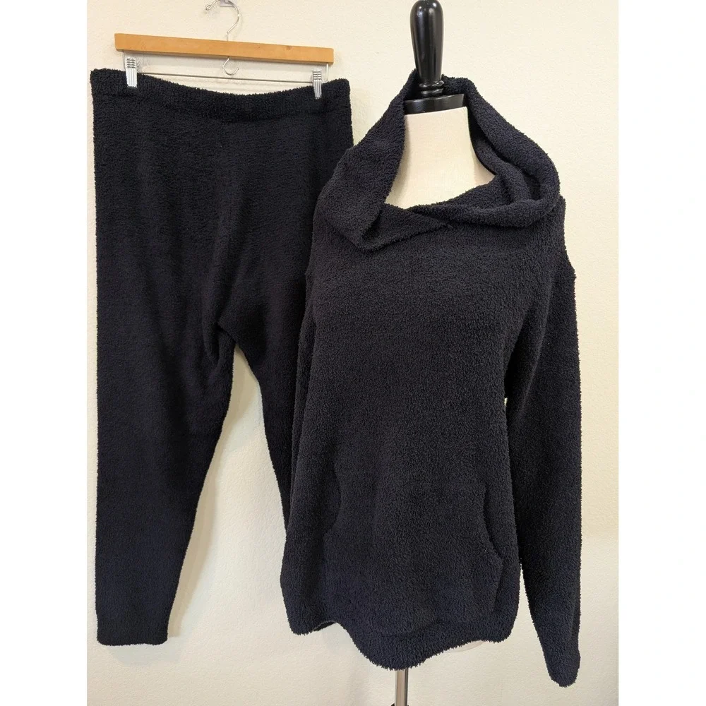 Softies Hoodie Lounge Set Black Hood Pullover Pants‎ XL Womens Pajama Loungewear